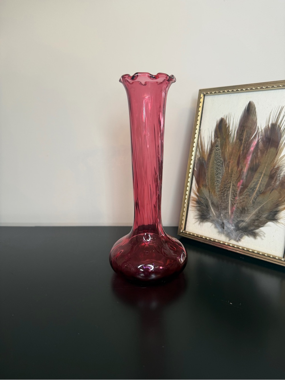 Vintage Cranberry Pilgrim Glass Vase - Mid Century